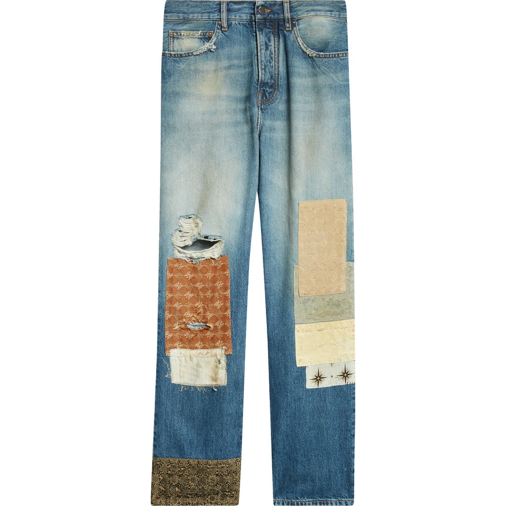 Amiri Ma Quad Art Patch Straight Leg Jeans In Nightshade Indigo