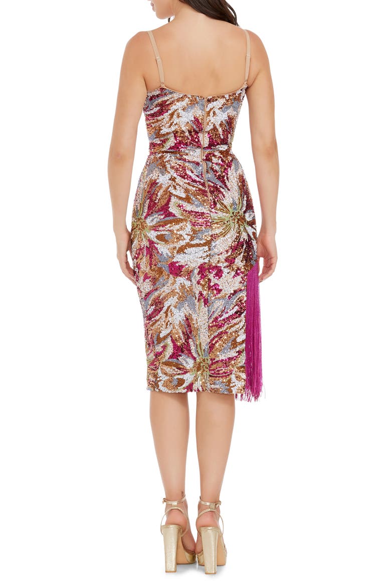 Rory Sequin & Beaded Fringe Cocktail Dress, Alternate, color, DARK MAGENTA M