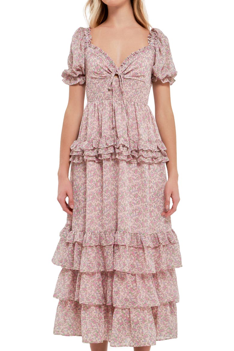 Ruffle Smocked Tiered Maxi Dress, Alternate, color, PINK