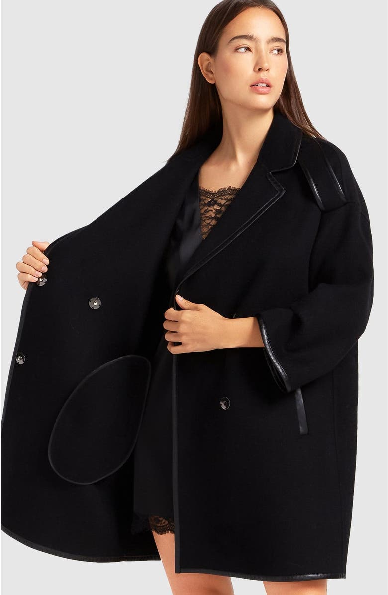Belle & Bloom Incomplete Kiss Trimmed Coat, Alternate, color, Black