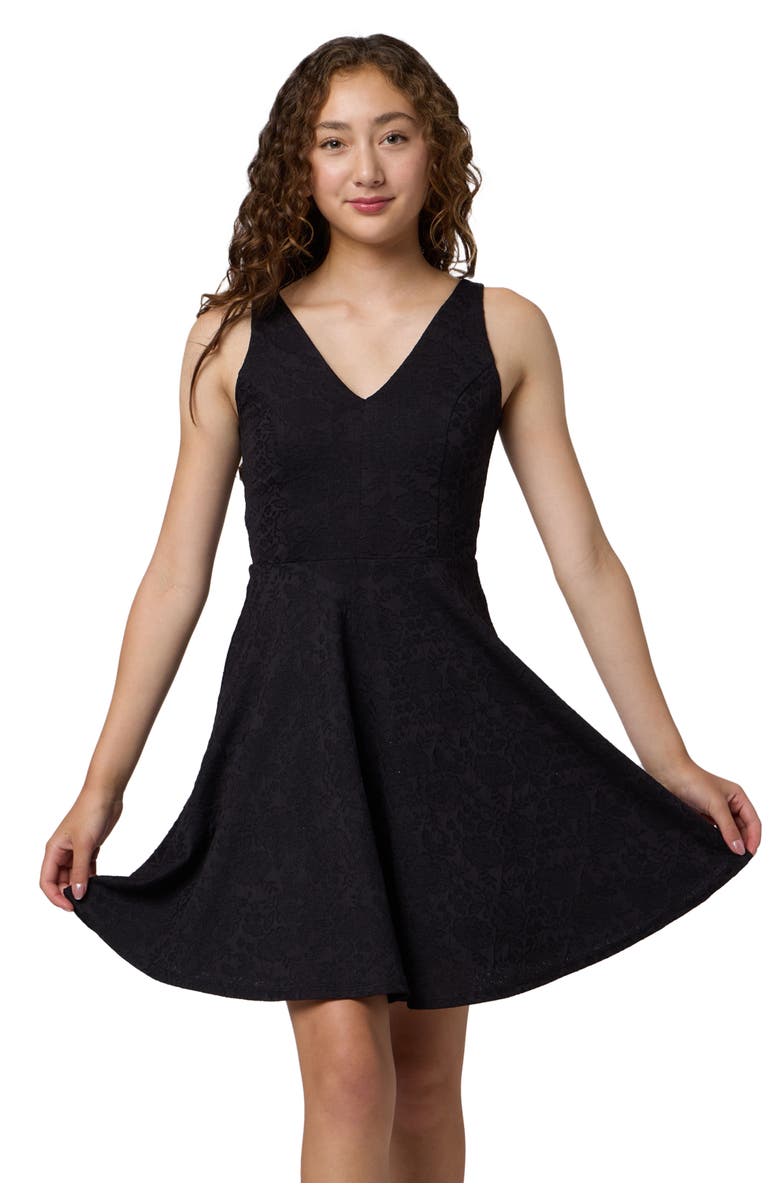 Un Deux Trois Textured Skater Dress, Main, color, Black