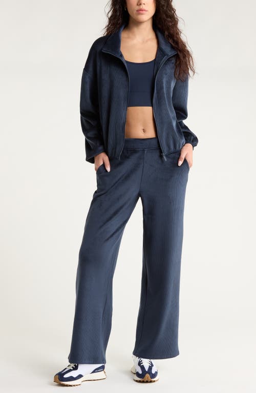 Zella Wide Leg Rib Velour Pants In Blue