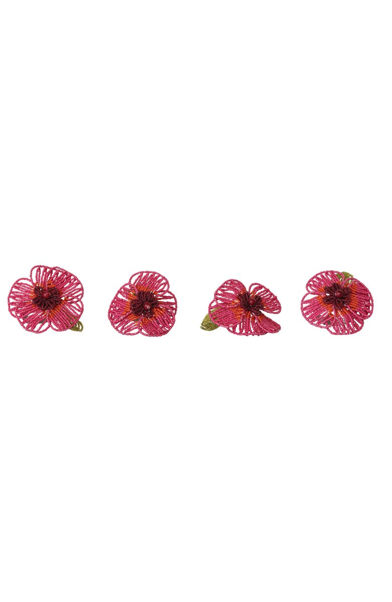 Storied Home 4-Piece Round Handmade Glass Beaded Flower Napkin Rings, Multicolor, Main, color, Pink