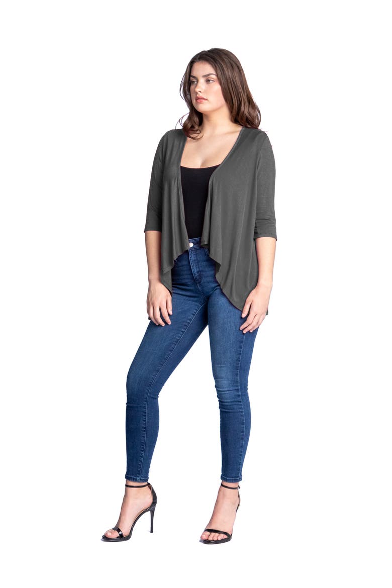 Elbow Length Sleeve Open Front Cardigan, Alternate, color, Charcoal