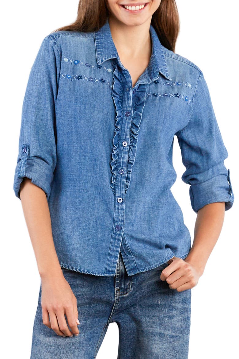 Blue Meadow Chambray Button-Up Shirt, Main, color, STRONG BLUE