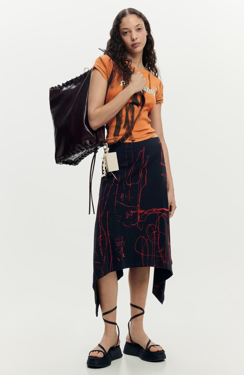 Desigual Print Handkerchief Hem Skirt, Alternate, color, Black