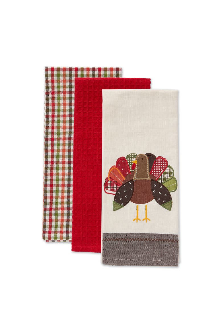 Fall Turkey Embroidered Assorted Dishtowel Set/3, Alternate, color, Fall Turkey