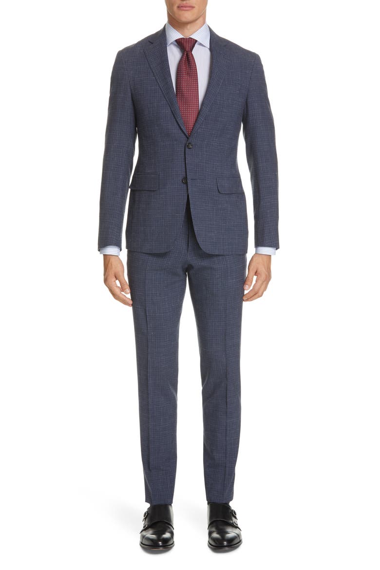Kei Trim Fit Check Wool Blend Suit, Main, color, CHARCOAL