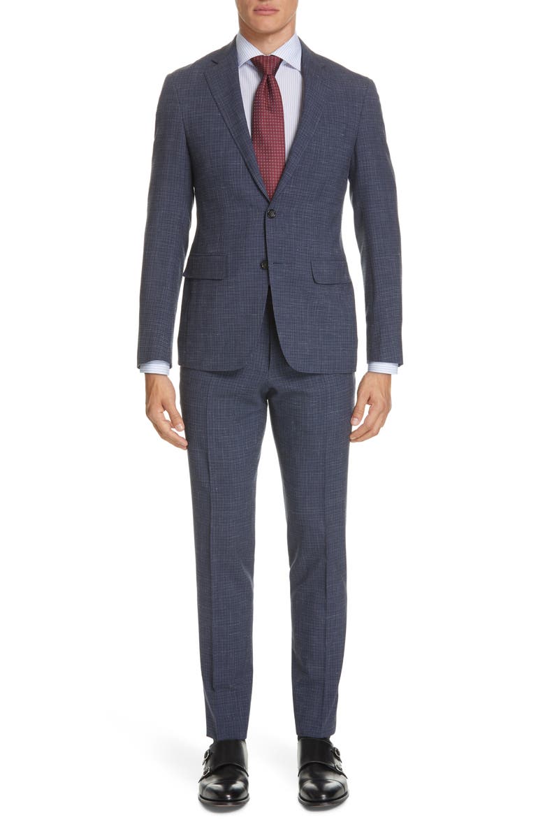 Canali Kei Trim Fit Check Wool Blend Suit, Main, color,