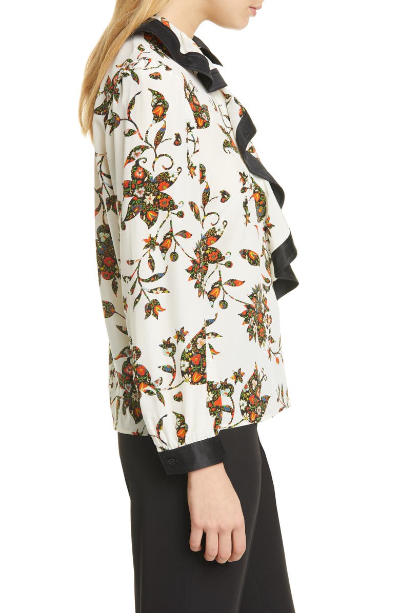 Tory Burch Ruffle Floral Silk Blouse, Alternate, color, 