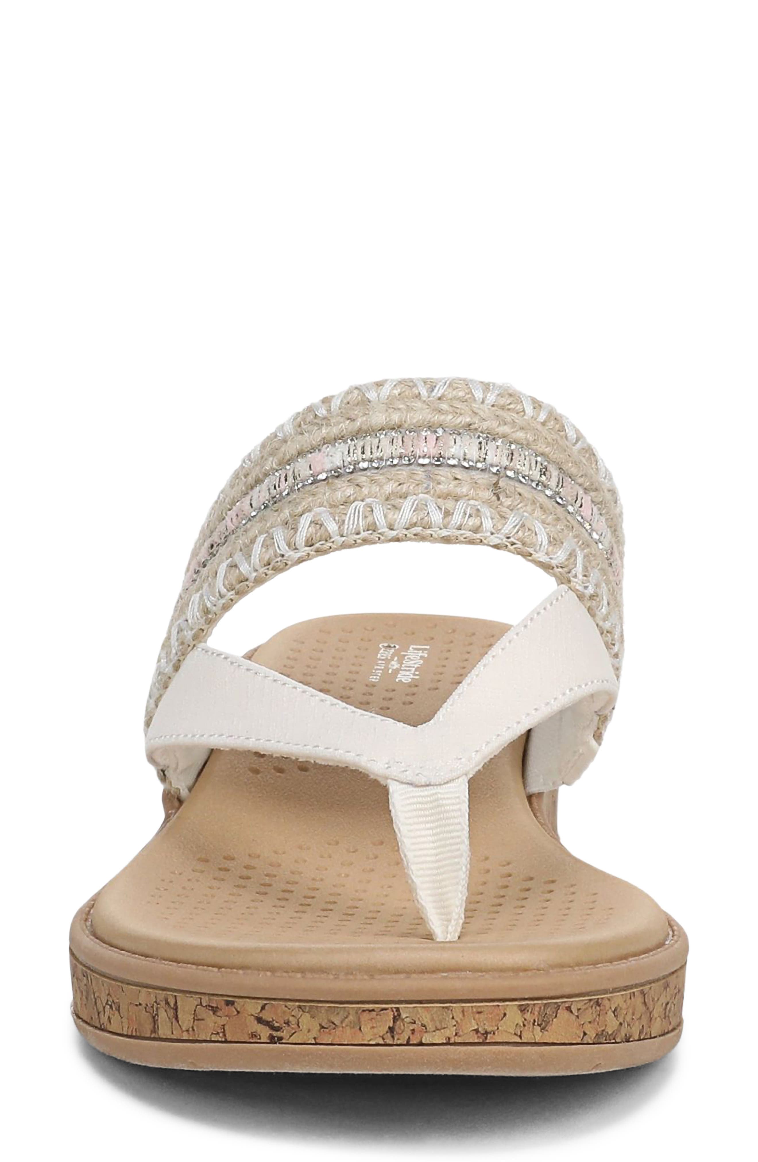 LifeStride Birdie Wedge Flip Flop, Alternate, color, Natural Tan / White Multi