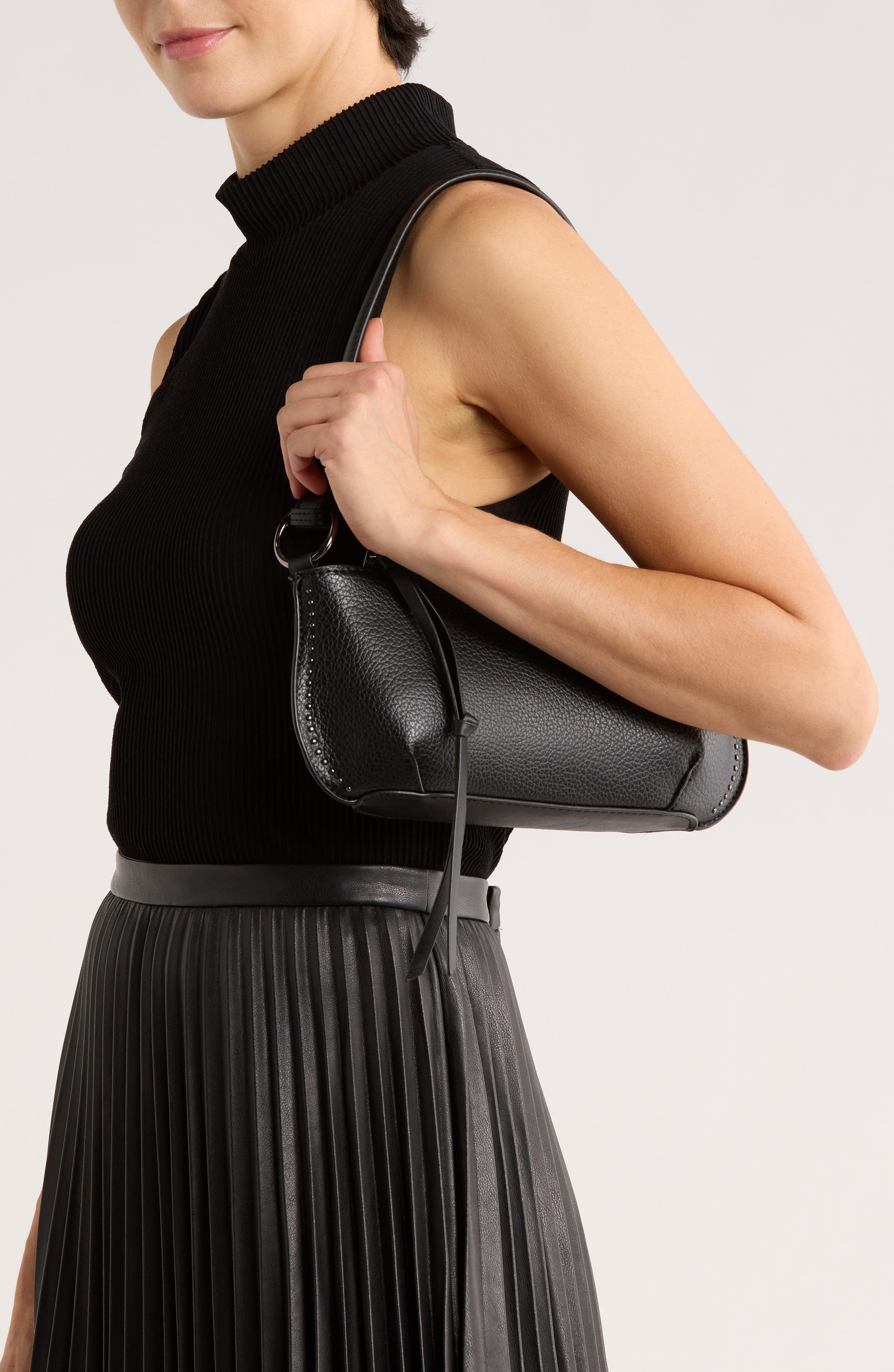 Steve Madden Stud Shoulder Bag, Alternate, color, Black Pebble