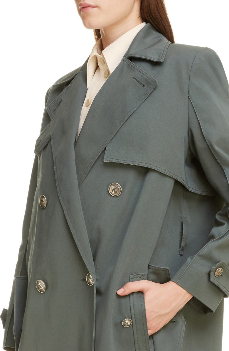 Givenchy 4G Logo Button Cotton Gabardine Trench Coat, Alternate, color, 