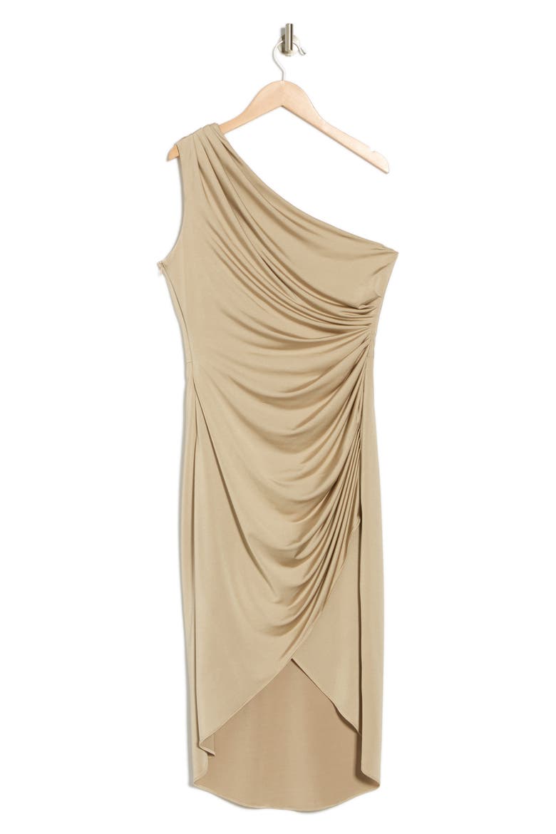 One-Shoulder Ruched Dress, Alternate, color, GOLD