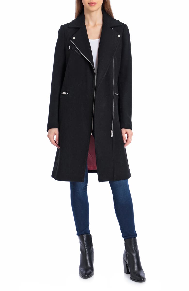 Avec Les Filles Moto Detail Wool Blend Twill Coat, Main, color,