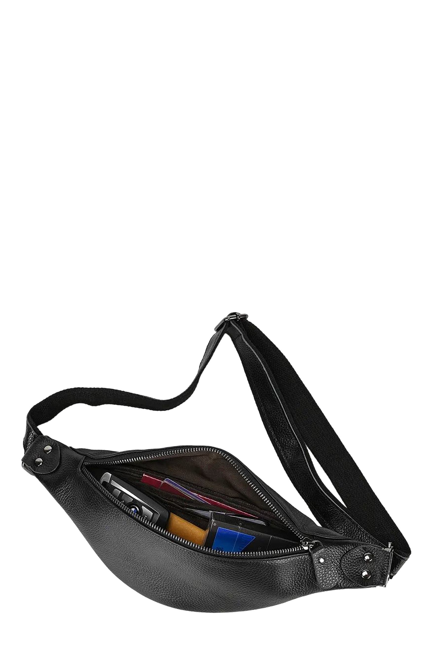 STEEL HORSE LEATHER The Walcott Leather Waist Bag | Black Leather Fanny Pack, Alternate, color, Black