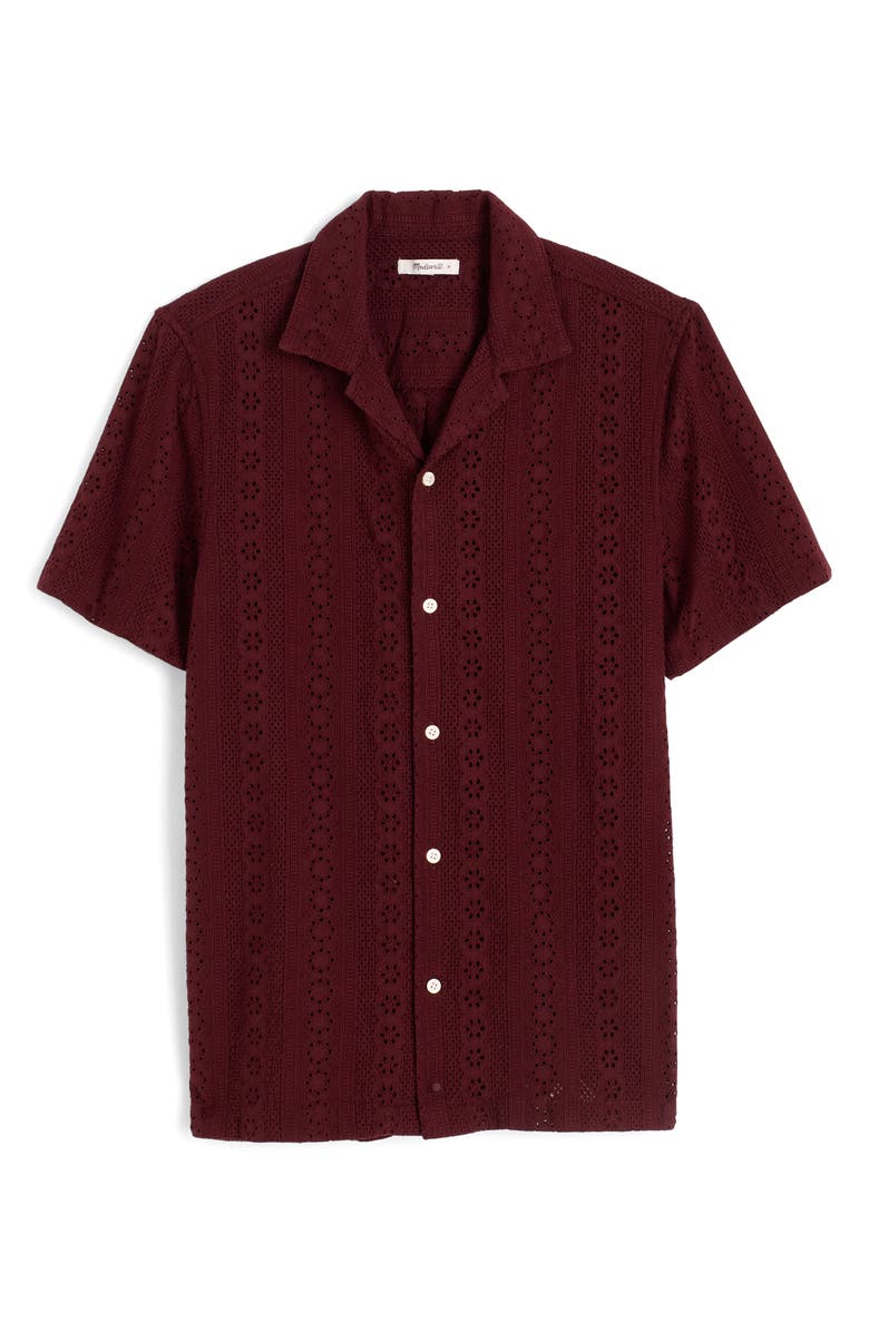 Madewell Short Sleeve Button-Up Shirt in Embroidered Cotton, Alternate, color, Dusty Plum