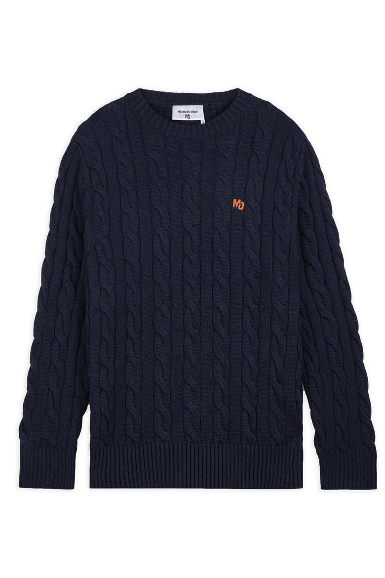 Men's Crew Neck Cable Sweater, Alternate, color, Navy