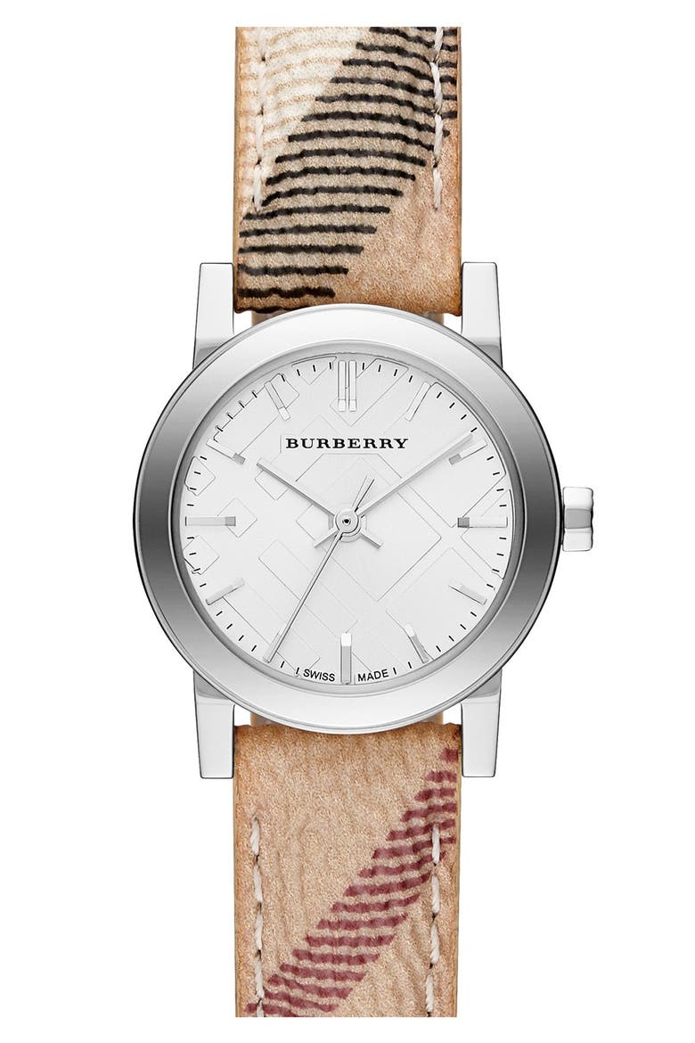 Small Check Strap Watch, 26mm, Main, color, HAYMARKET/ SILVER