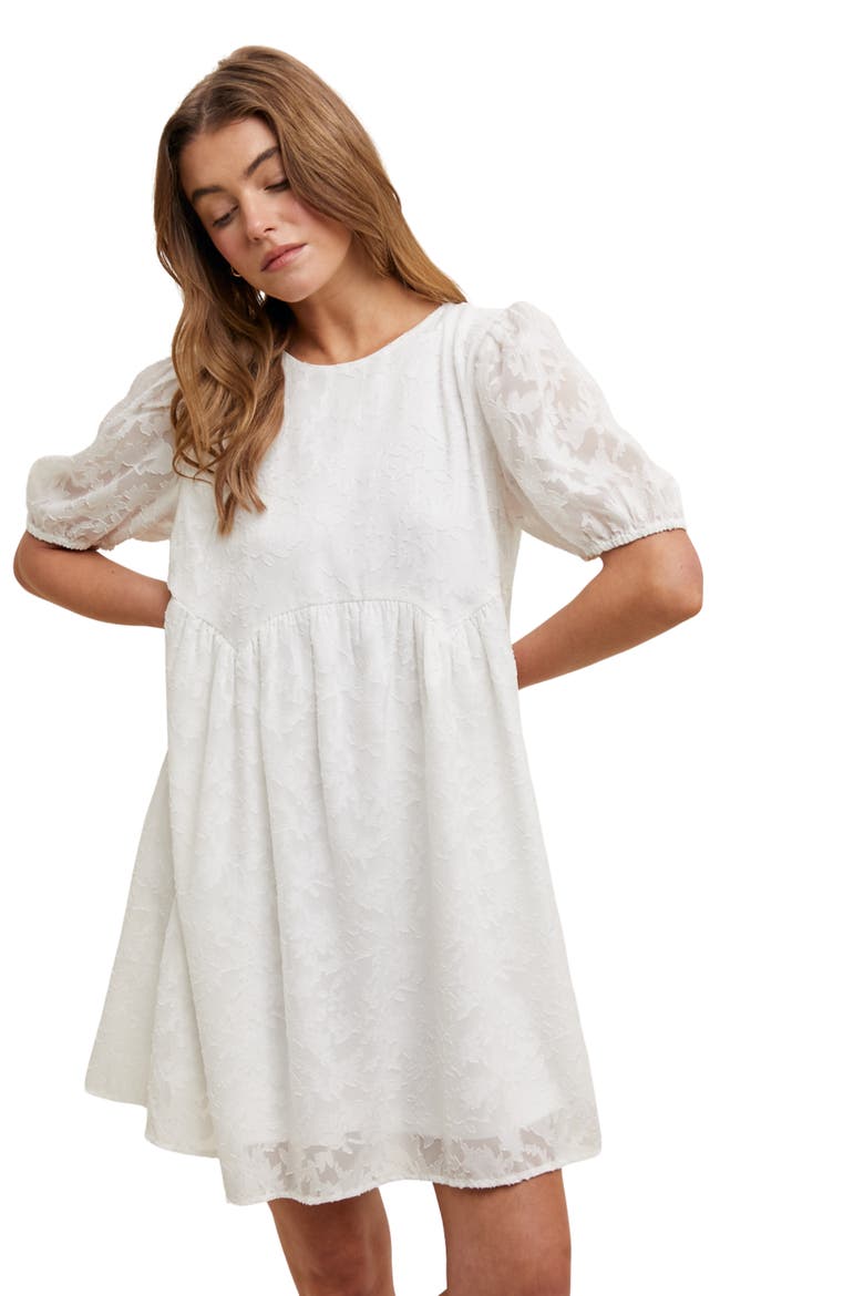 Textured Floral Puff Sleeve Minidress, Alternate, color, OFF WHITE/ CORAL