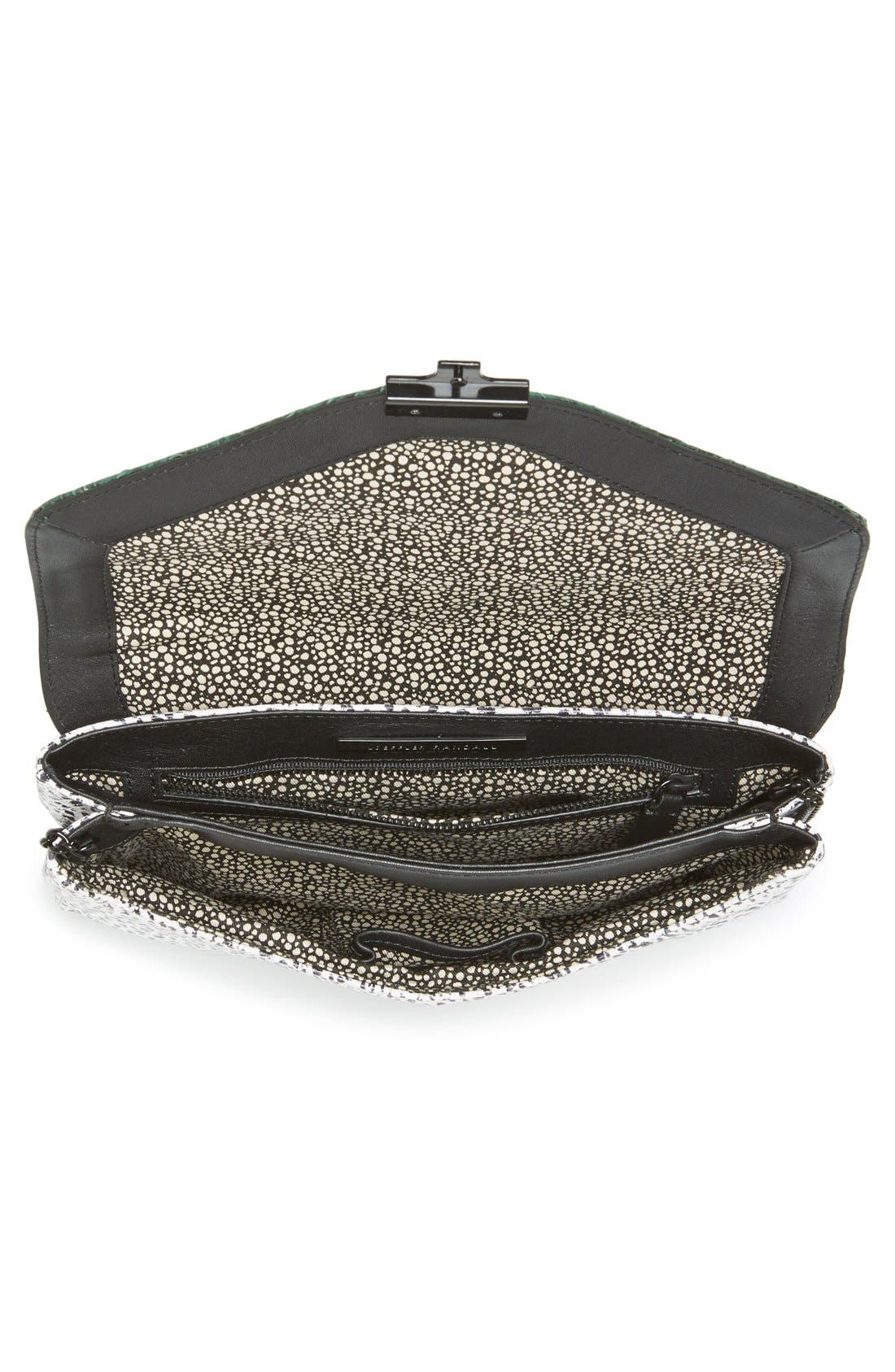 Snakeskin Envelope Flap Lock Clutch, Alternate, color, WHITE/ FOREST