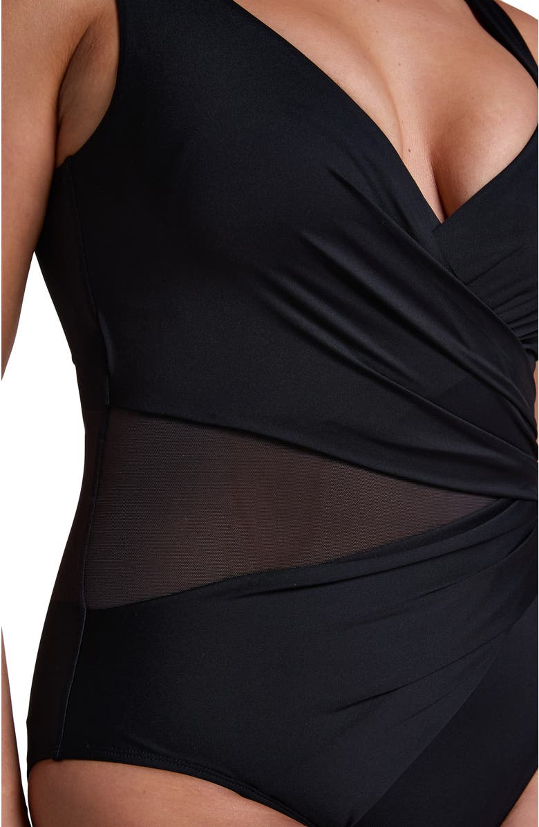 Hunkemöller Shaping Shell Mesh Swimsuit, Alternate, color, Black