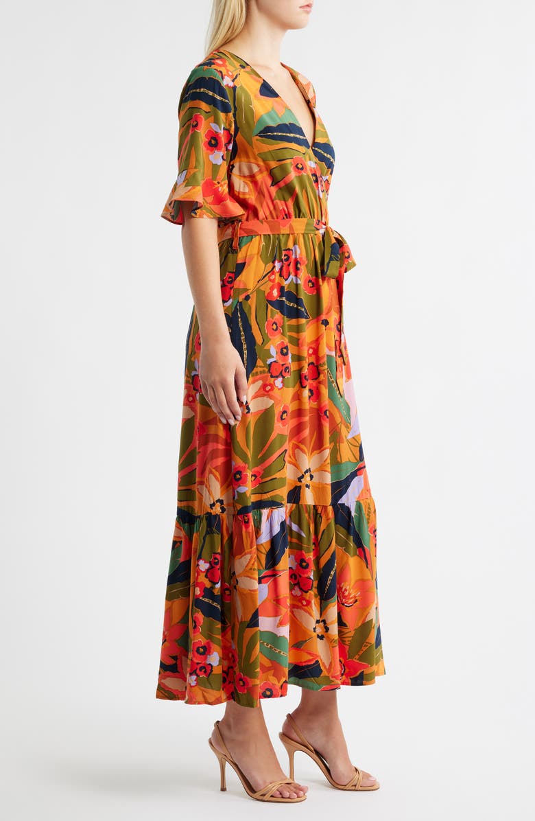 Halogen<sup>®</sup> Floral Wrap Front Dress, Alternate, color, Green Multi