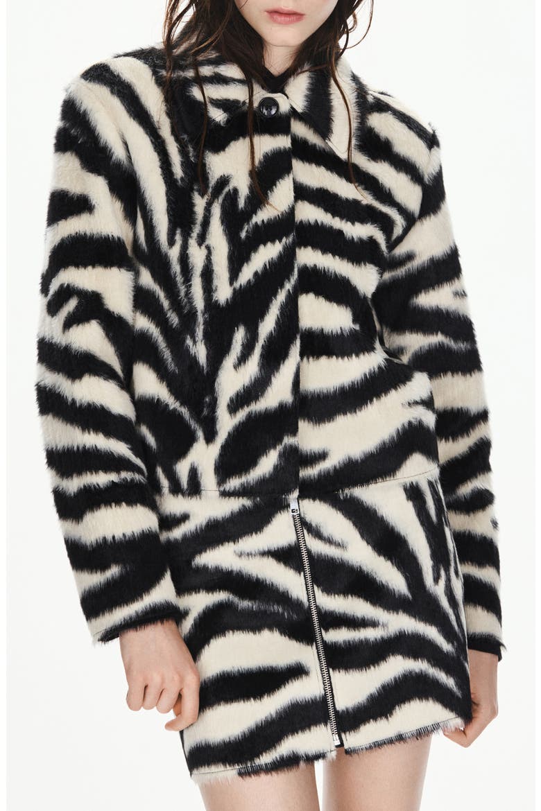 Zebra Print Faux Fur Jacket, Main, color, BLACK