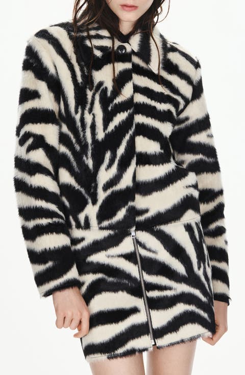 Zebra Print Faux Fur Jacket