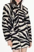MANGO Zebra Print Faux Fur Jacket