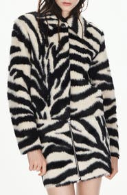 MANGO Zebra Print Faux Fur Jacket