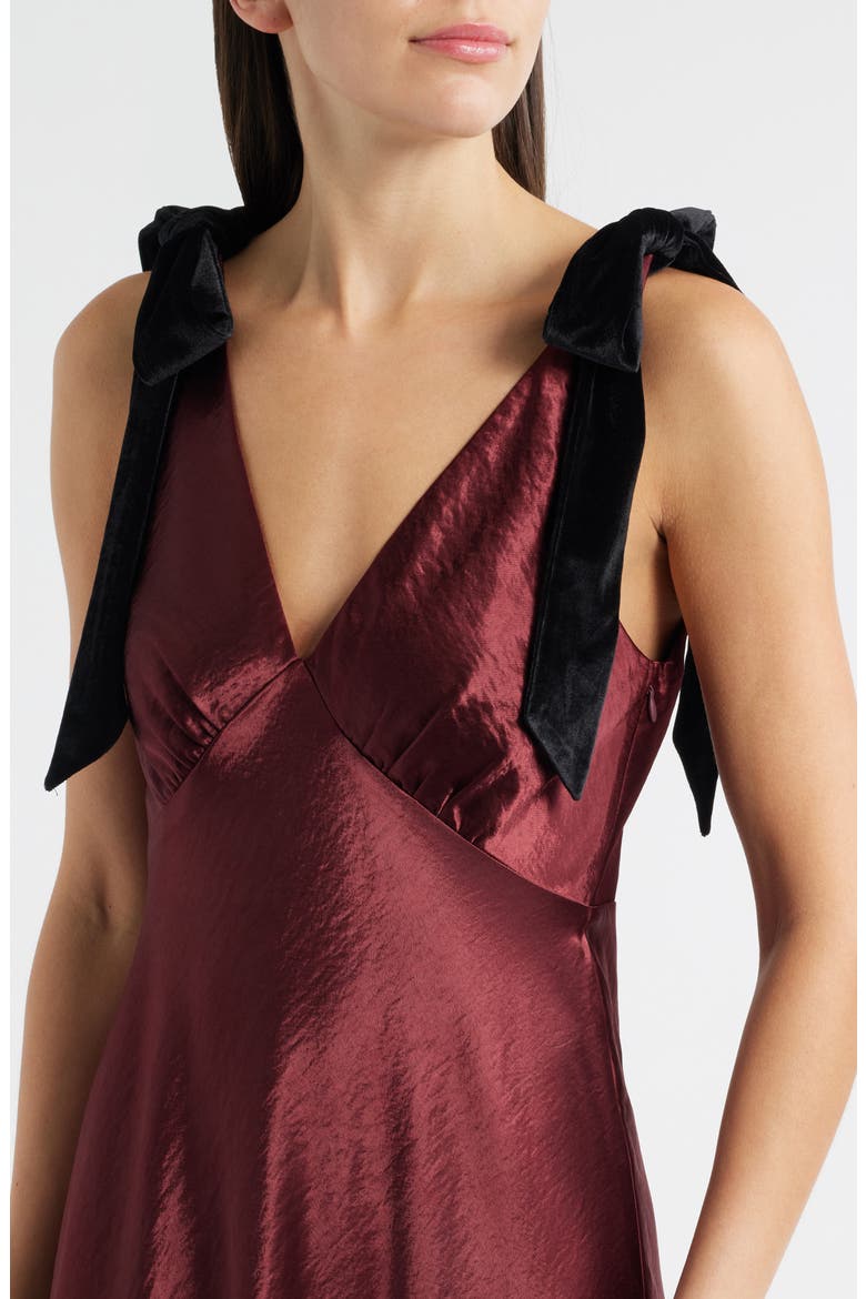 Holly Velvet Tie Hammered Satin Gown, Alternate, color, BURGUNDY