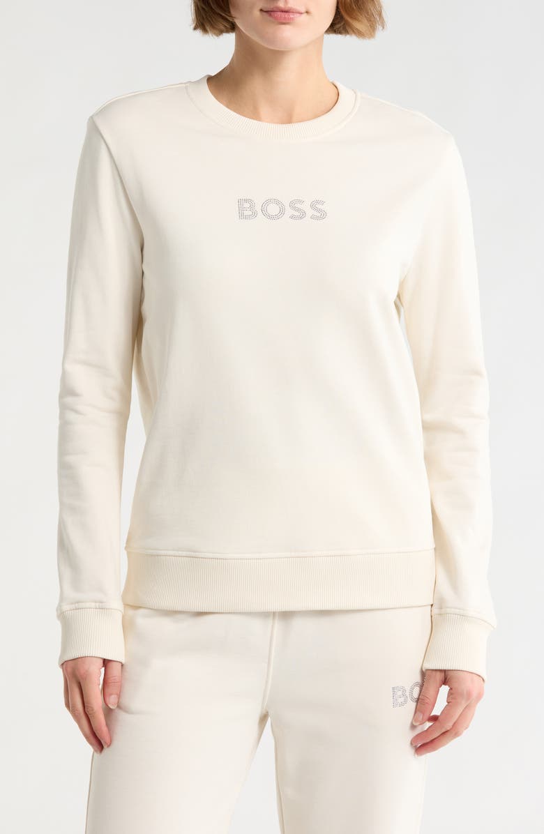 BOSS Orange Bossa Embellished Long Sleeve T-Shirt, Main, color, Open White