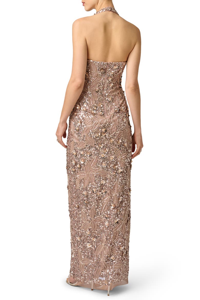 Sequin & Floral Halter Neck Sheath Gown, Alternate, color, SMOKEY MAUVE