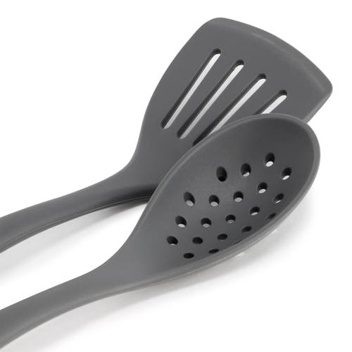 Oster Ridgecrest 2 Piece Silicone Kitchen Tool Slotted Spoon And Turner Set In Gray