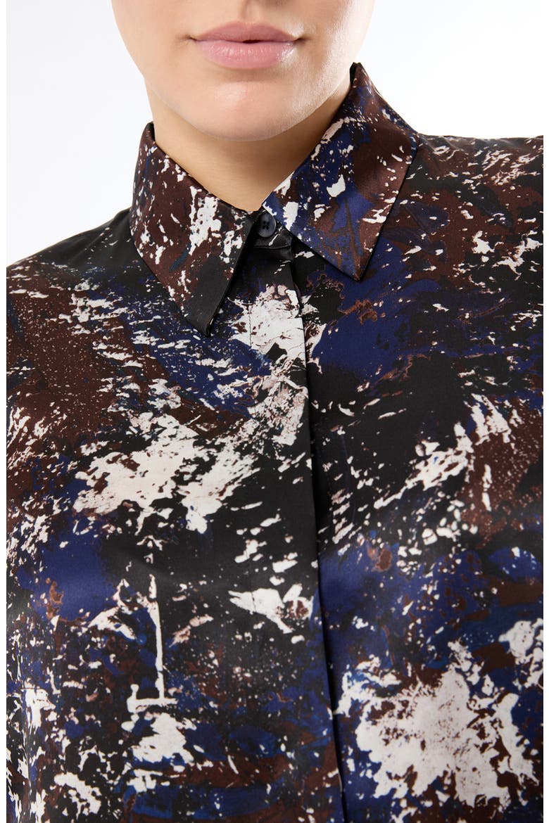 Print Silk Shirt, Alternate, color, BLACK