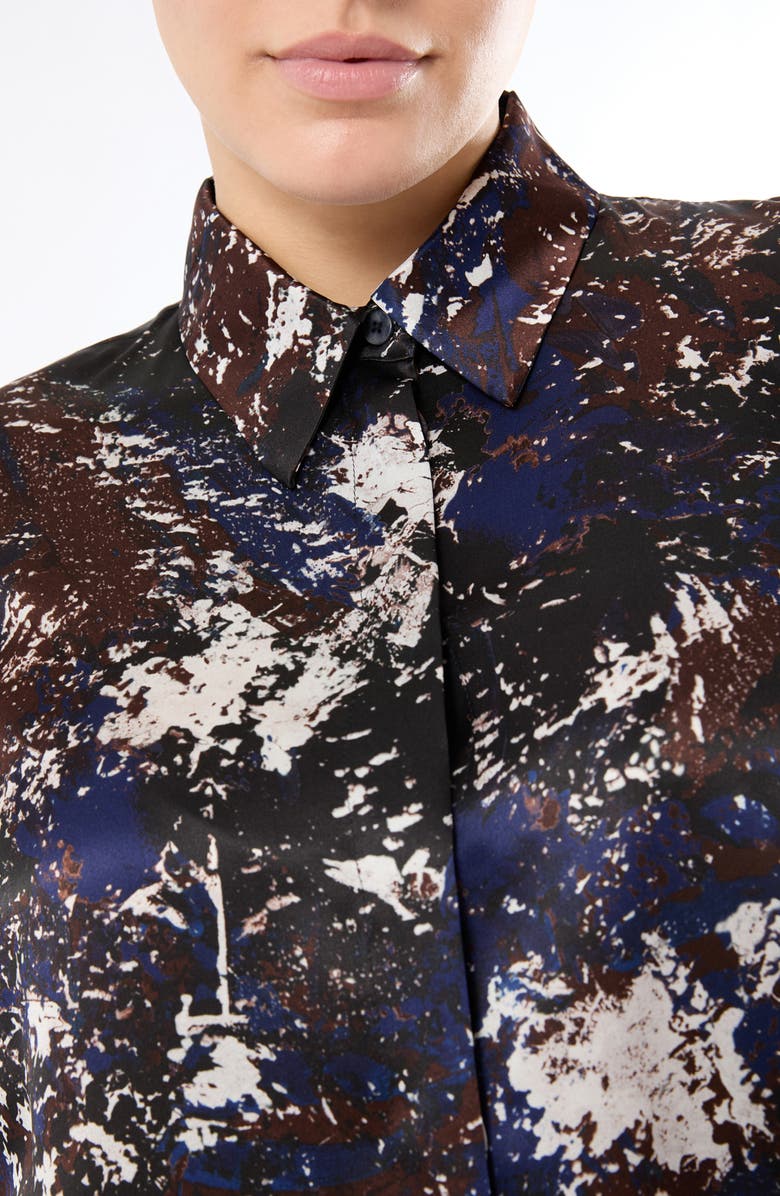 Marina Rinaldi Print Silk Shirt, Alternate, color, Black