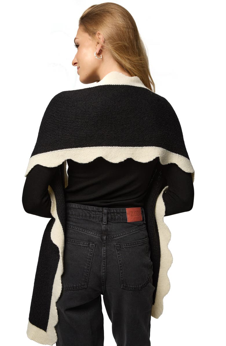 SAACHI Scallop Trim Scarf, Alternate, color, Black