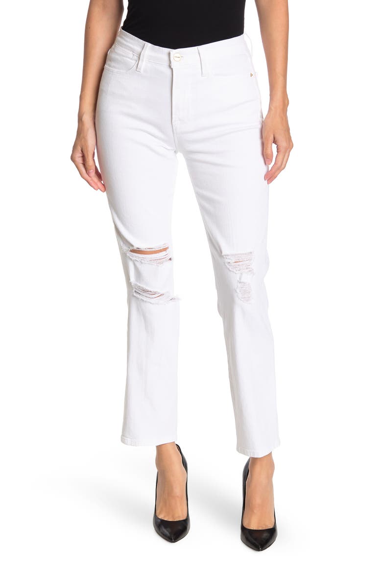 Le High Ankle Straight Leg Jeans, Main, color, BLANC DESTRUCT CHEW