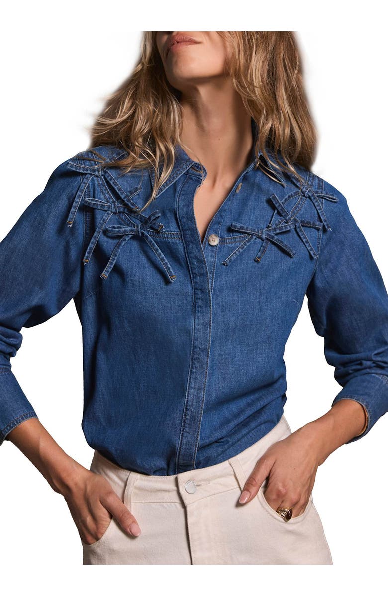 MINT VELVET Bow Detail Denim Shirt, Alternate, color, Blue