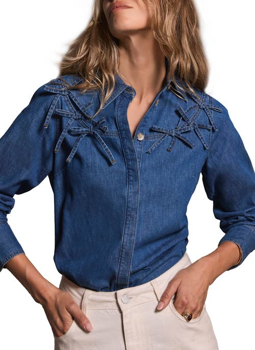 Mint Velvet Bow Detail Denim Shirt In Blue