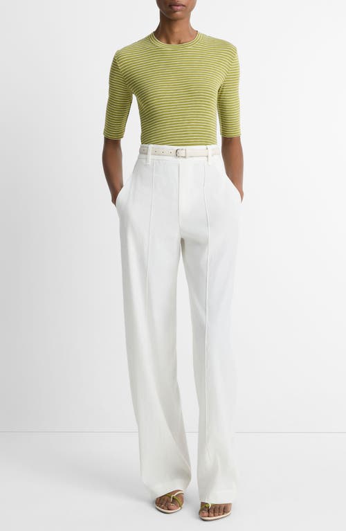 Vince Stripe Elbow Sleeve Cotton Blend Knit Top In Herbaria Combo