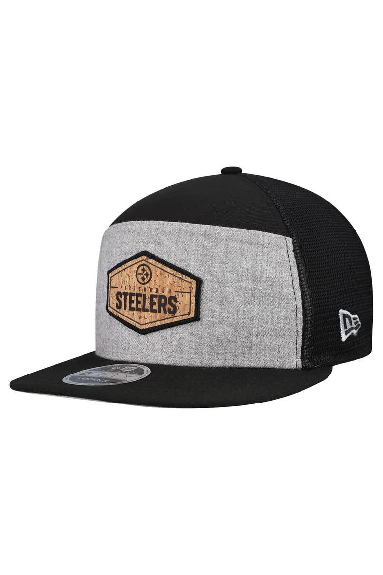 Men's New Era  Gray/Black Pittsburgh Steelers Cork Split Panel 9FIFTY Trucker Snapback Hat, Main, color, Gray