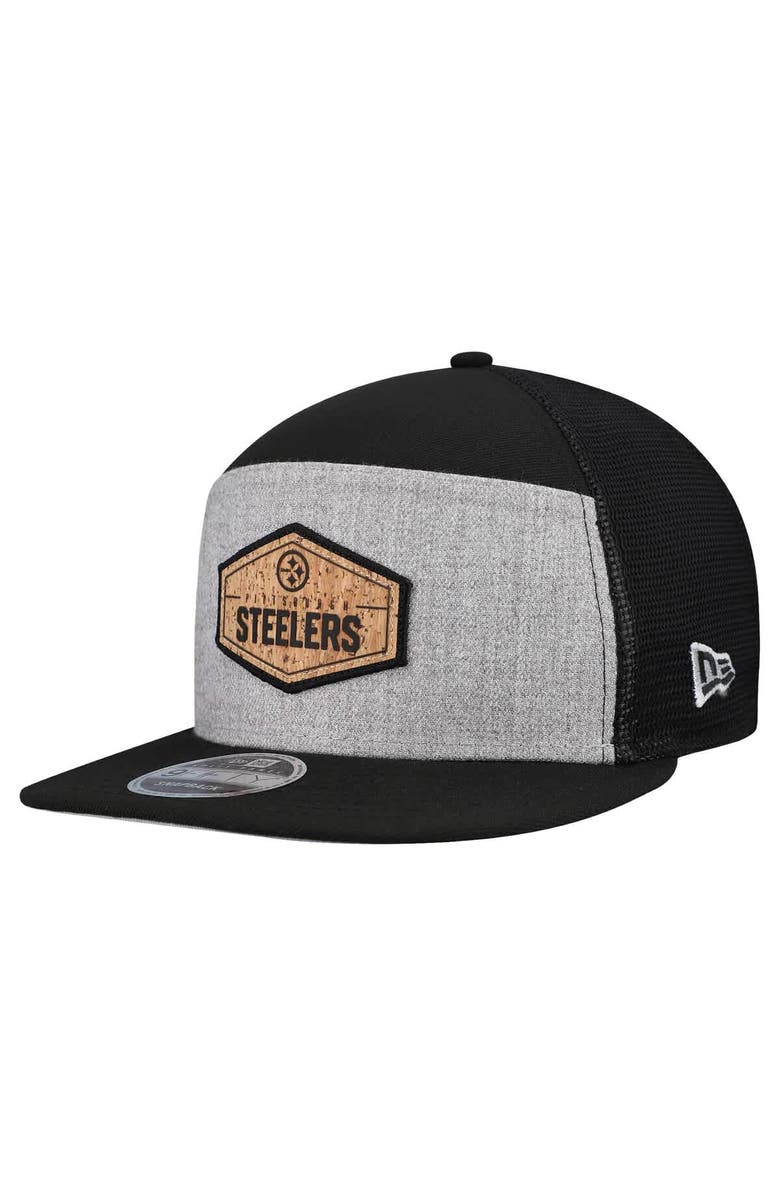 New Era Men's New Era  Gray/Black Pittsburgh Steelers Cork Split Panel 9FIFTY Trucker Snapback Hat, Main, color, Gray
