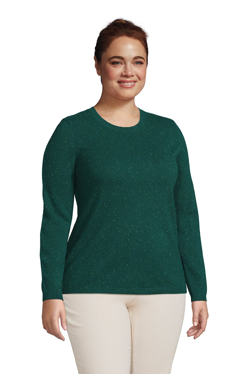 Lands' End Plus Size Cashmere Sweater, Alternate, color, Bright Evergreen Donegal