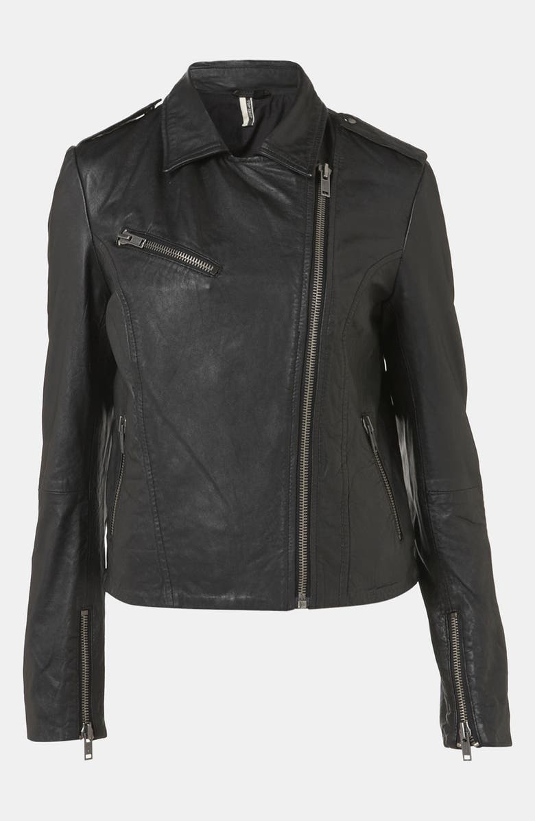 Topshop 'Winston' Leather Biker Jacket, Alternate, color, 
