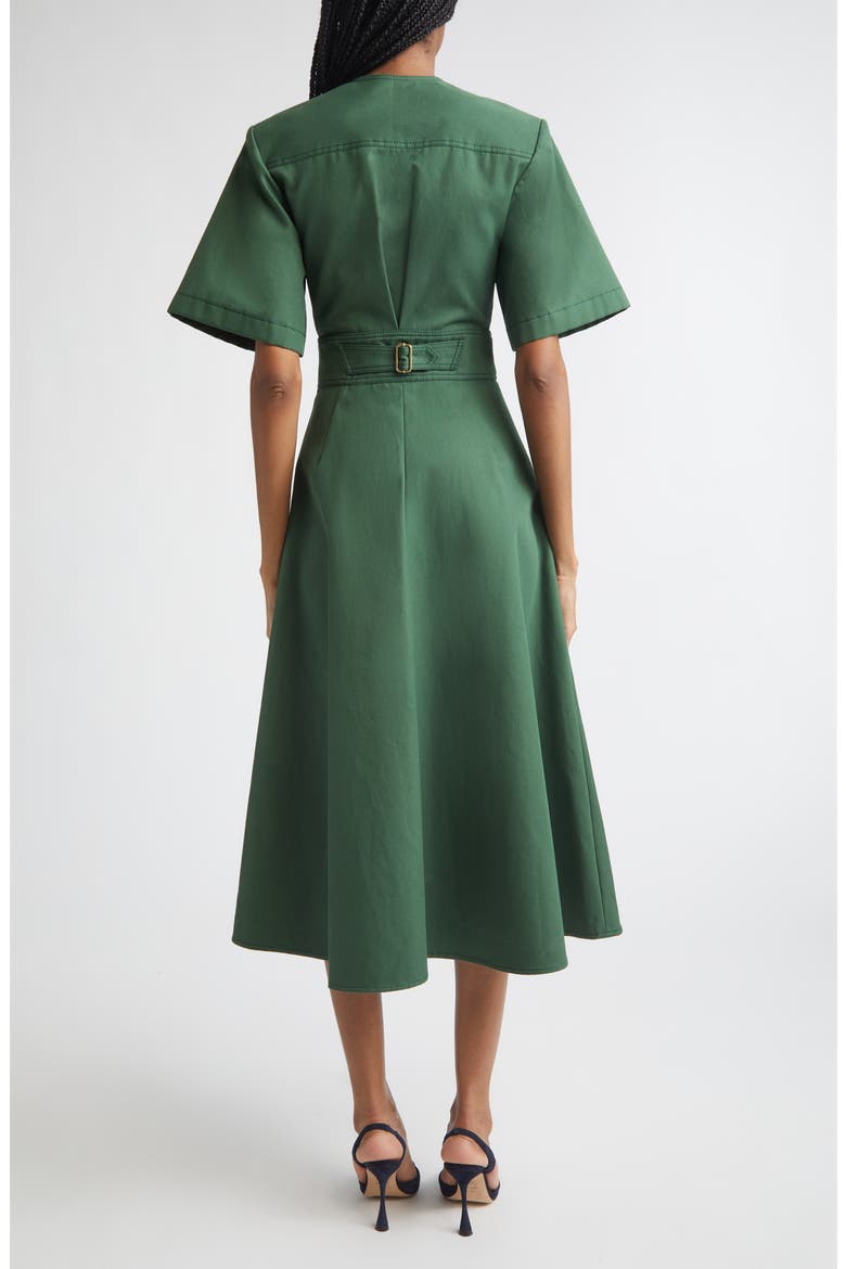 Cotton Gabardine A-Line Midi Dress, Alternate, color, RACING GREEN
