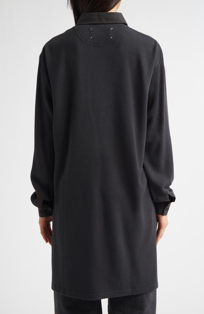 Maison Margiela Waffle Stitch Long Sleeve Wool Polo, Alternate, color, Carbon