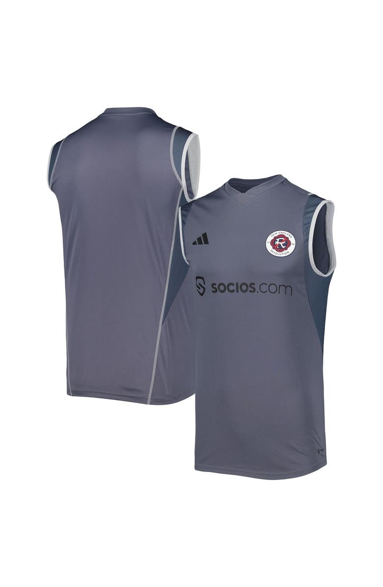 adidas Men's adidas Gray New England Revolution 2023 On-Field Sleeveless Training Jersey, Main, color, 