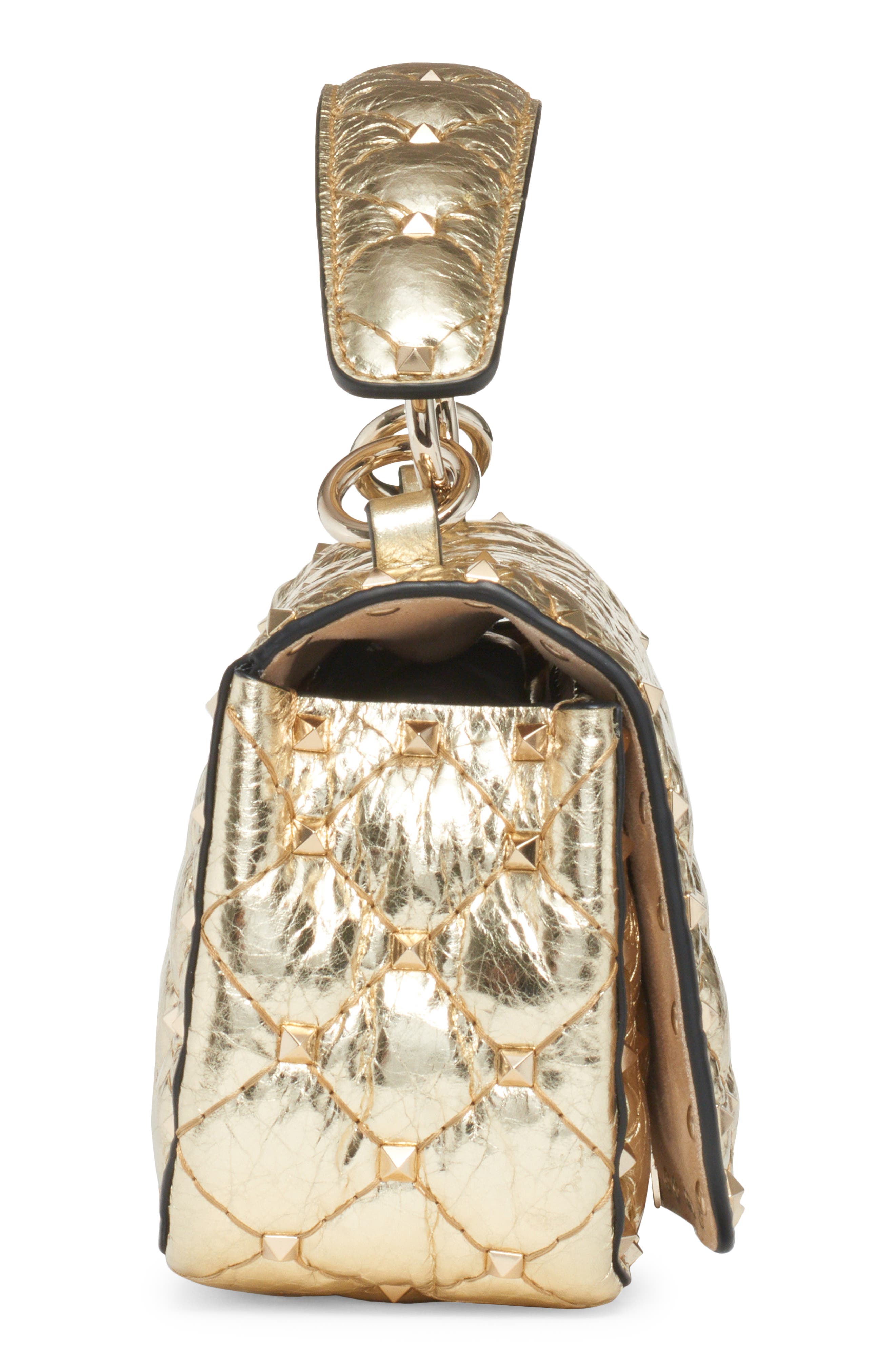 Valentino Garavani Rockstud Spike Metallic Leather Shoulder Bag, Alternate, color, 